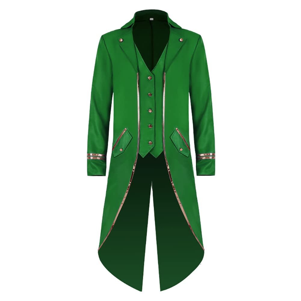 Men's Steampunk Vintage Tailcoat Jacket Gothic Medieval Victorian Frock Button Down Swallow Coat Uniform Halloween Costume Long Tuxedo Fancy Dress Up Cosplay King Knight Photo shoot Clothes Green & Gold 2XL