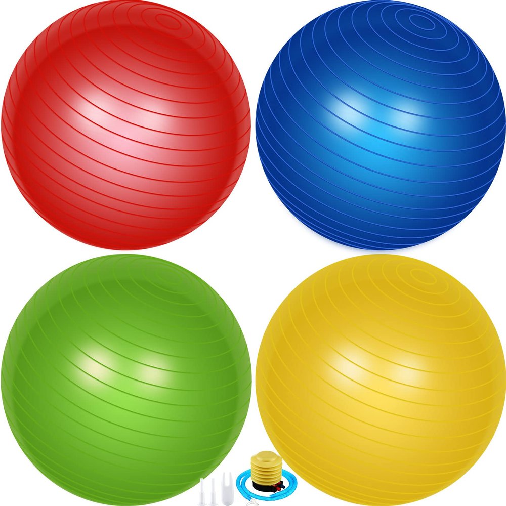 Leyndo 4 Pcs 33 Inch Yoga Exercise Ball Pilates Pregnancy Birthing Fitness Ball with Quick Pump Anti Burst for Improved Posture, Balance, Yoga, Pilates, Training, 4 Colors