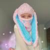 Thickened Crochet Knit Balaclava Hat for Women Girls, Funny Long Bunny Ears Beanie Hat with Scarf Mask Thermal Headwear (Pink Blue Rabbit Ears) view 2