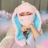 Thickened Crochet Knit Balaclava Hat for Women Girls, Funny Long Bunny Ears Beanie Hat with Scarf Mask Thermal Headwear (Pink Blue Rabbit Ears) view 3