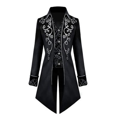 Haunted Mansion Costume: Men's Steampunk Vintage Tailcoat Jacket Gothic Medieval Victorian Frock Button Down Swallow Coat Uniform Halloween Costume Long Tuxedo Cosplay King Knight Black floral S