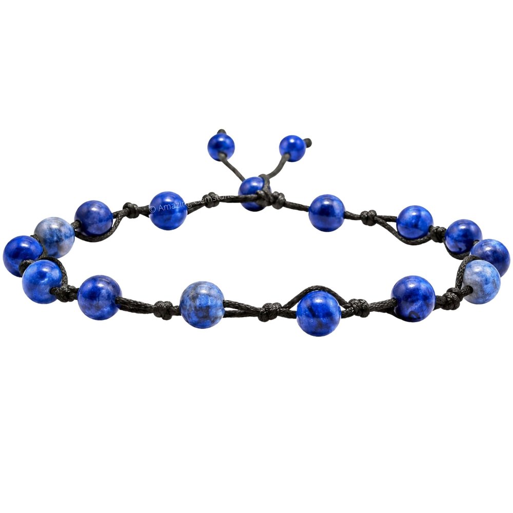 Amazing Gemstone Sodalite Anklet Ankle Bracelets for Women - Waterproof Beaded Healing Crystal Anklets, Plus Size Chakra Gemstone Bead Anklet (Stretchy Adjustable - Hand Knotted)