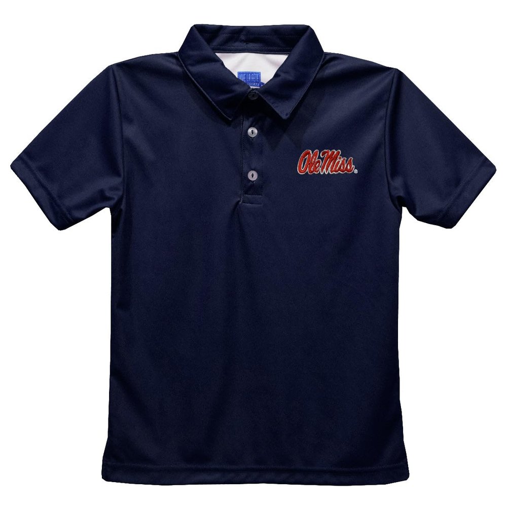 Vive La Fete Ole Miss Rebels Omr Polo Shirts for Boys 100% Polyester - Embroidered Navy Short Sleeve Polo Boys Shirt