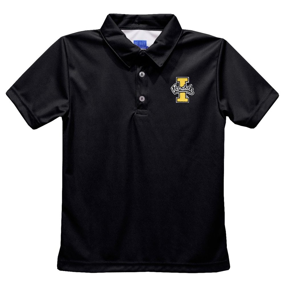 University of Idaho Polo Shirts for Boys 100% Polyester - Embroidered Black Short Sleeve Polo Boys Shirt