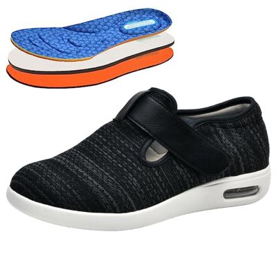 bumuam Extra Wide Walking Edema Sneakers,Extra Wide Widths Walking Edema Sneakers Adjustable Strap Easy On/Off with 3 Pairs Insoles Replacement Stylish Diabetic Shoes Men 8.5/Women 9.5