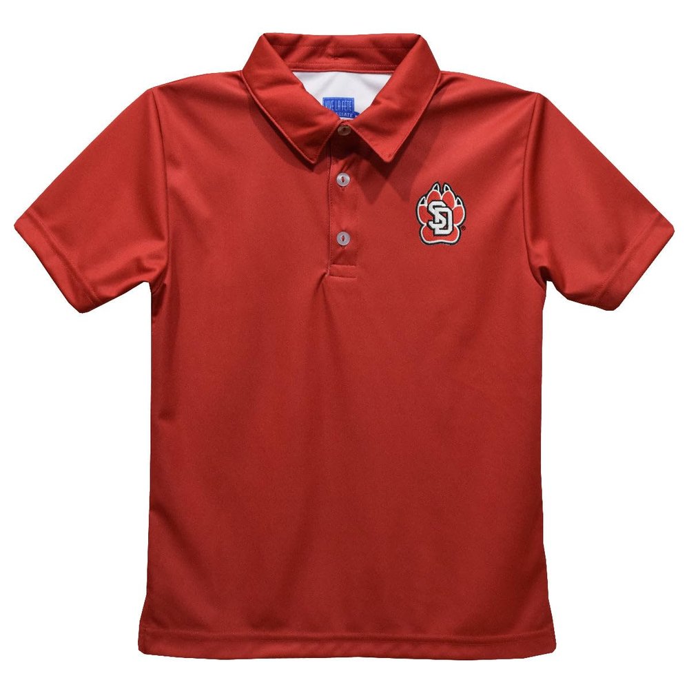 University of South Dakota Polo Shirts for Boys 100% Polyester - Embroidered Red Short Sleeve Polo Boys Shirt
