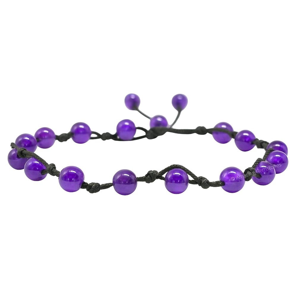 Amazing Gemstone Amethyst Anklet Ankle Bracelets for Women - Waterproof Beaded Healing Crystal Anklets, Plus Size Chakra Gemstone Bead Anklet (Stretchy Adjustable - Hand Knotted)