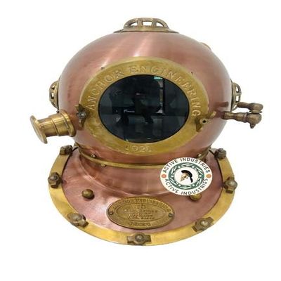 ACTIVE INDUSTRIES Diving Divers Helmet 18" Vintage Style Deep Sea Anchor Engineering Scuba Diving Helmet 1921 Maritime Decorative Copper & Brass Antique Snorkeling Helmets Rustic Vintage