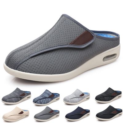 bumuam Mens Diabetic Edema Shoes Extended Widths,Wide Widths Walking Edema Slippers Adjustable Strap - Ideal for Diabetes, Edema, Plantar Fasciitis, and Swollen Feet Men 4/Women 5