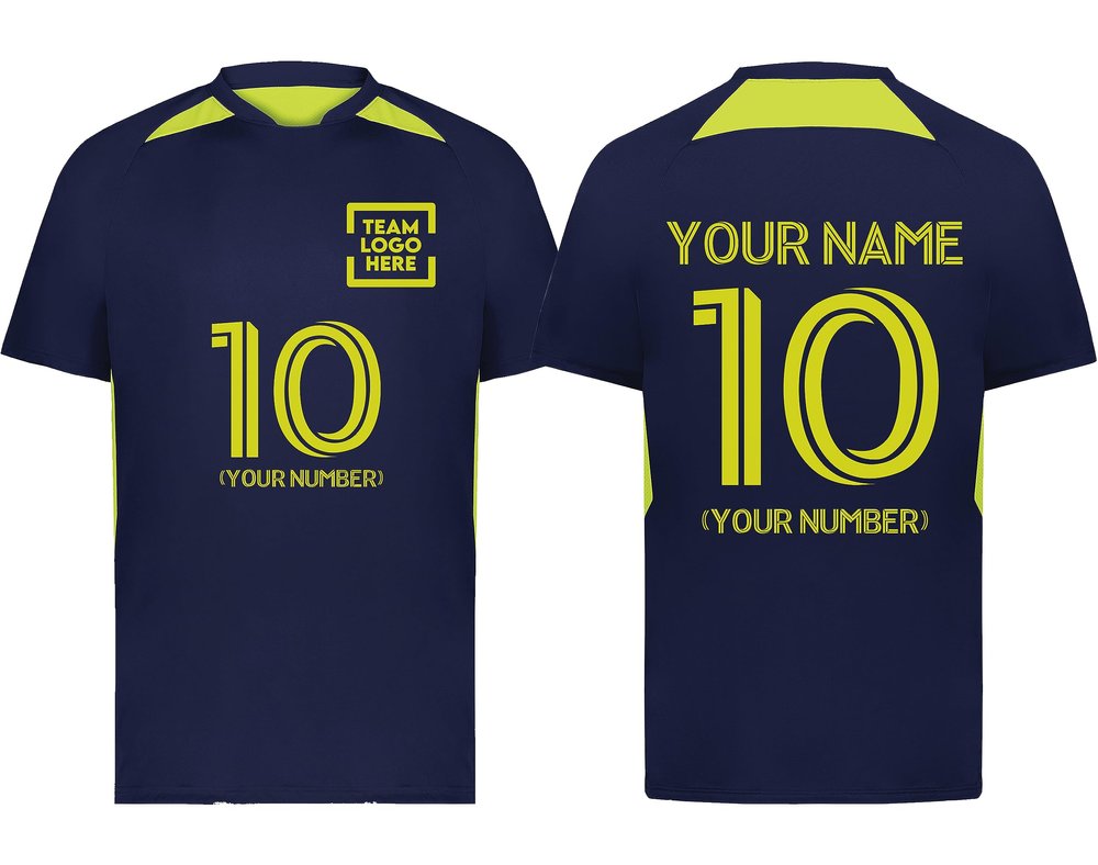 Custom Soccer Jersey with Name Number Team Logo Personalized Soccer Shirt for Adult Navy Lime 2X-Large