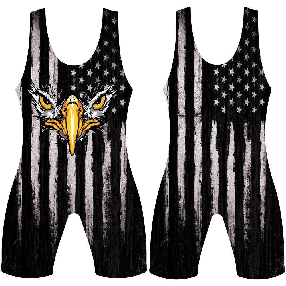 4 Time All American Sublimated Wrestling Singlet Stitched & Durable Mens Singlet Singlet for Wrestling, MMA & Powerlifting Wrestling Singlet Youth Boys (Black Eagle, M 121-155 lbs.)