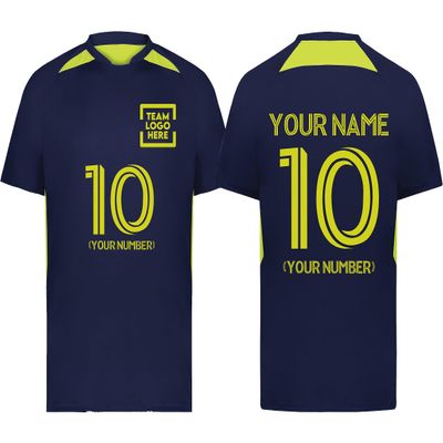 Custom Soccer Jersey with Name Number Team Logo Personalized Soccer Shirt for Adult Navy Lime Small