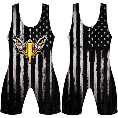 4 Time All American Sublimated Wrestling Singlet Stitched & Durable Mens Singlet Singlet for Wrestling, MMA & Powerlifting Wrestling Singlet Youth Boys (Black Eagle, L 156-190 lbs.)