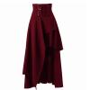 Womens Gothic Punk Skirt Medieval Renaissance Lace-Up Corset Skirt Side Split Victorian Steampunk High Low Skirt Wine view 1
