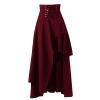 Womens Gothic Punk Skirt Medieval Renaissance Lace-Up Corset Skirt Side Split Victorian Steampunk High Low Skirt Wine view 2