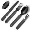 A  HOUSEWARE Portable Silverware Black Flatware Camping Cutlery Stainless Steel Spoon Fork Knife and Bottle Opener 4 Pieces Utensil Outdoor Travel Foldable Easy to Clean