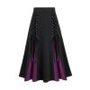 Womens Gothic Long Skirts Pleated Patchwork Dresses Medieval Lace Up Midi Pleated Skirts Victorian Steampunk Skirts Purple view 1