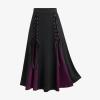Womens Gothic Long Skirts Pleated Patchwork Dresses Medieval Lace Up Midi Pleated Skirts Victorian Steampunk Skirts Purple view 2
