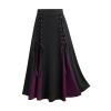 Womens Gothic Long Skirts Pleated Patchwork Dresses Medieval Lace Up Midi Pleated Skirts Victorian Steampunk Skirts Purple view 3