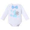 IMEKIS Winter Onederland 1st Birthday Boy Outfit: Cake Smash Suspenders Pants Long Sleeve Bowtie Romper Snowflake One Year Crown Hat Toddler Christmas 1st Birthday Photoshoot Party Blue 1T view 3