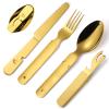 A  HOUSEWARE Picnic Silverware Gold Camping Cutlery Fork Knife Spoon Bottle Opener 4 Pieces Flatware Utensil Kit Foldable for Outdoor Kitchen Daily Use Easy To Clean