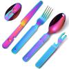 A  HOUSEWARE Camping Flatware Colorful Fork Spoon Knife Bottle Opener Silverware Outdoor Portable Cutlery Tactical Utensil Set 4 Pieces Foldable Durable Reusable Easy to Clean