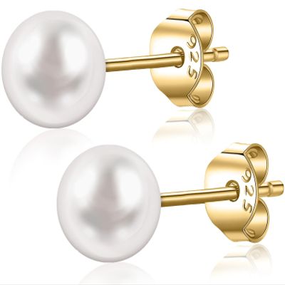 18k Yellow Gold 925 Sterling Silver Freshwater Cultured Stud Pearl Earrings for Women 5mm Pearl studs