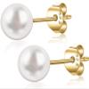 18k Yellow Gold 925 Sterling Silver Freshwater Cultured Stud Pearl Earrings for Women 5mm Pearl studs view 1