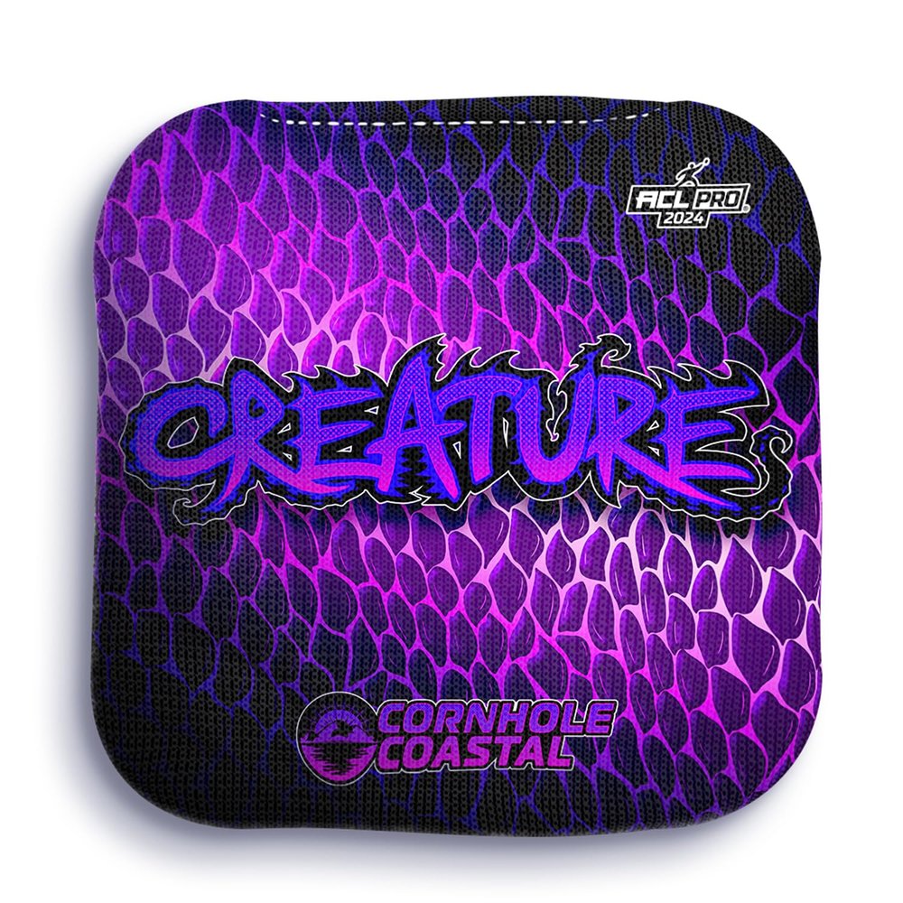 Cornhole Coastal Set of 4 Regulation Professional Corn Hole Bags for Cornhole Toss Games - for All Skill Levels (Creature, Purple Scales)