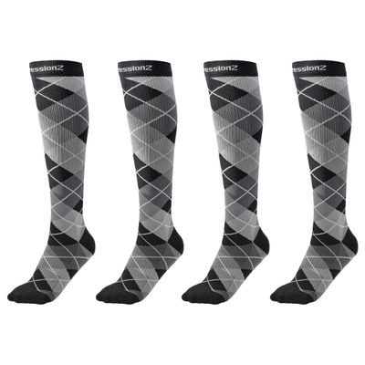 CompressionZ 30-40 mmHg Compression Socks for Women & Men | Knee-High Support Stockings Travel, Nurses and Athletes Argyle Black: 2 Pack, X-Large