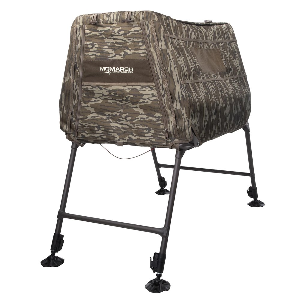 Momarsh Invisi Lab Dog Blind for Waterfowl Hunting | Adjustable Pet Blind for Dry or Wet Land Hunting & Training | Water Resistant Shell with Mesh Draining Bottom | Original Bottomland