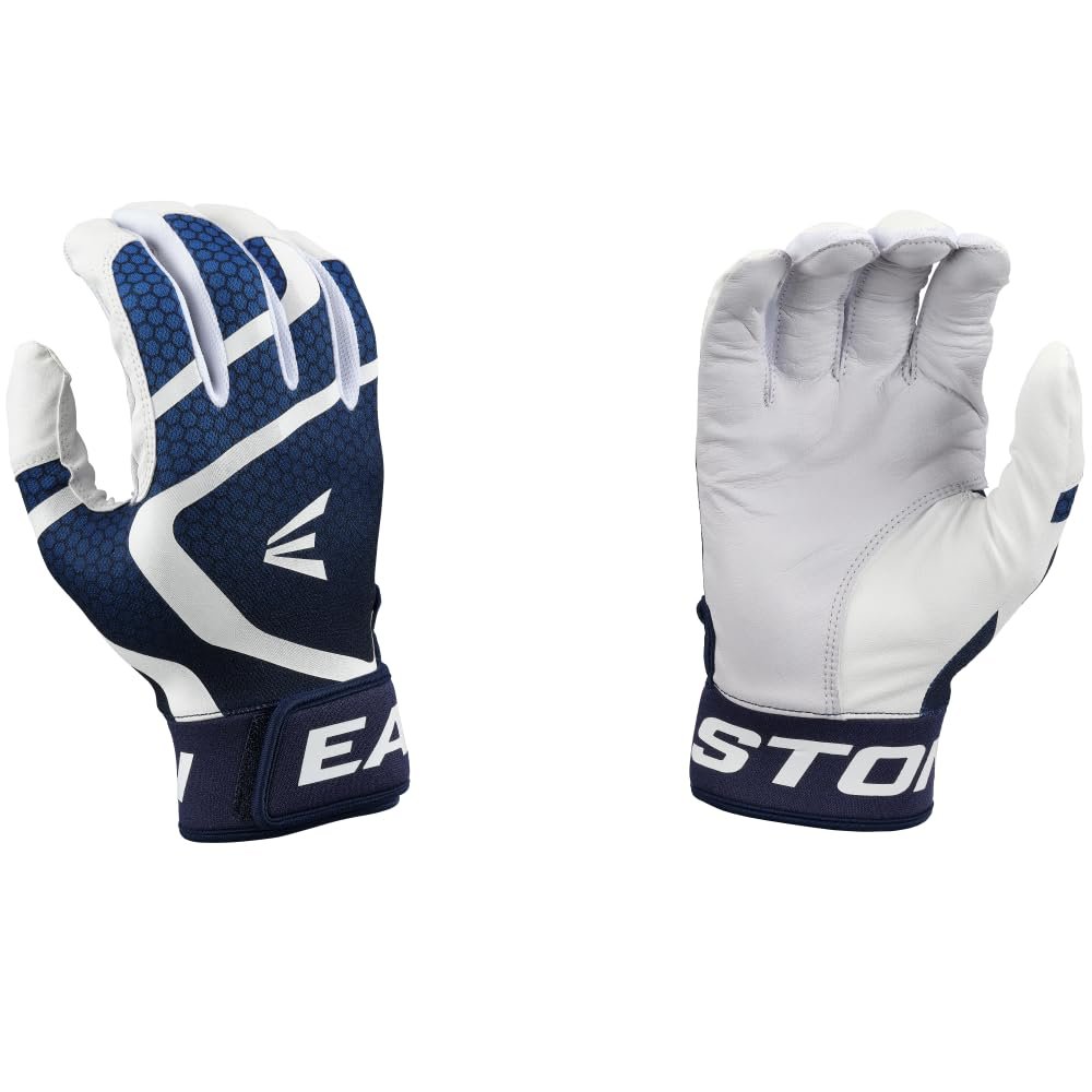 Easton | MAV GT Baseball Batting Gloves | White/Navy | Youth X-Large