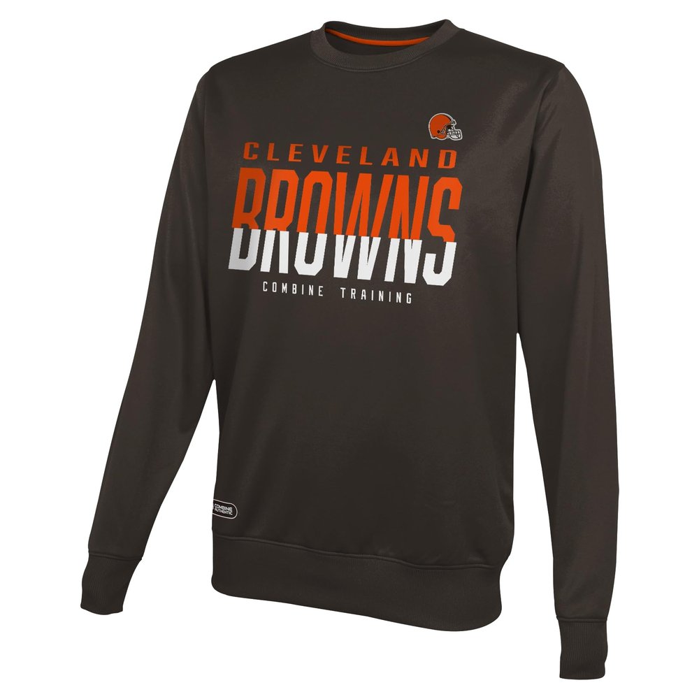 Outerstuff NFL Men's Pro Style Performance Fleece Crew Neck Pullover Long Sleeve Sweatshirt, Cleveland Browns, Medium