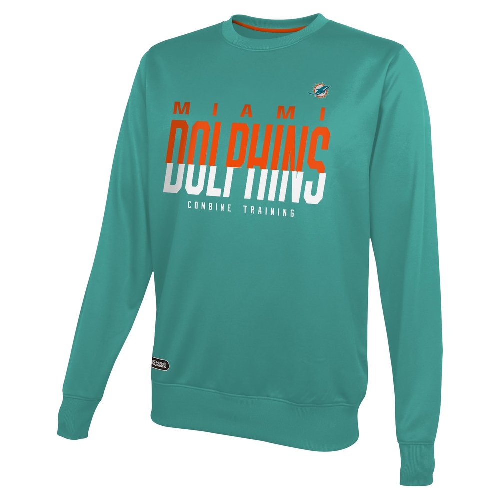 Outerstuff NFL Men's Pro Style Performance Fleece Crew Neck Pullover Long Sleeve Sweatshirt, Miami Dolphins, Medium