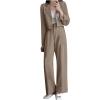 Women Suits Set Cropped Blazer Jackets High Waisted Wide Leg Pants Casual Work Office Business Lady Two Piece Outfits Khaki view 1