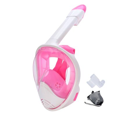 Full Face Snorkel Mask Snorkeling with Camera Mount 180 Degree Panoramic View Anti-Fog Anti-Leak Snorkeling Set for Adult Kids (Color : Pink White, Size : S/M)