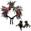 2Pcs Gothic Natural Feather Shrug Cape Shawls and Feather Wrist Cuff Halloween Costume Accessories for Women