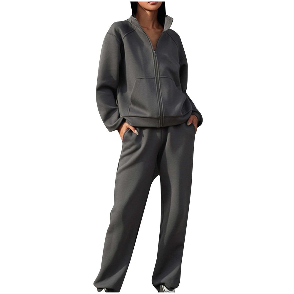 Women 2 Piece Outfit Hoodies Oversized Sweatshirt Fall Jacket Wide Leg Jogger Pants Fashion Sweatsuit Y2k Lounge Set