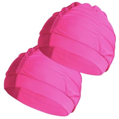 2 pcs Rose Red Cloth Swim Caps for Women, Fabric Durable Non-Waterproof Elastic Swimming Pool Cap Bathing Cap for Long Hair