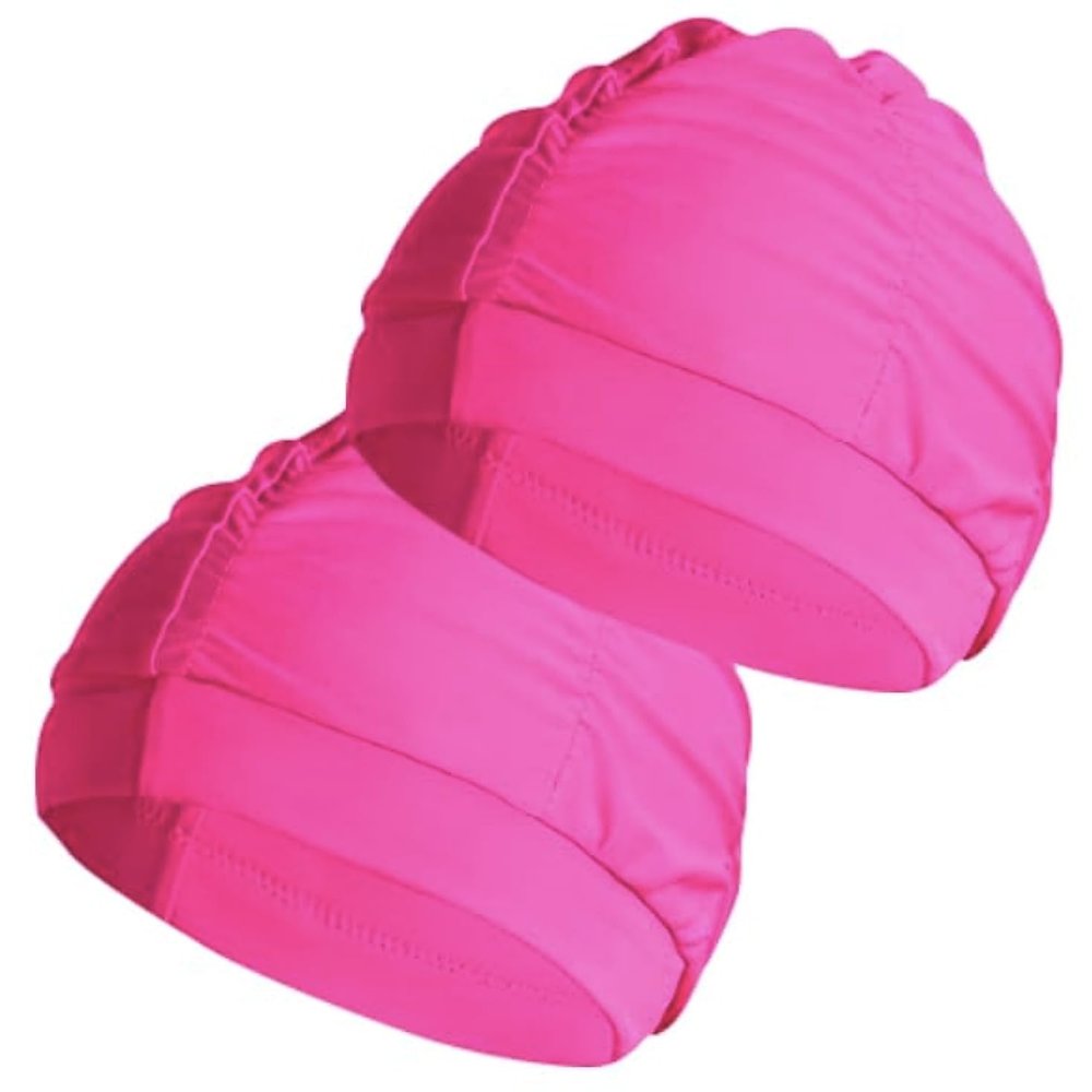 2 pcs Rose Red Cloth Swim Caps for Women, Fabric Durable Non-Waterproof Elastic Swimming Pool Cap Bathing Cap for Long Hair