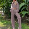 Women's 2 Piece Outfit Sweater Set Long Sleeve Knit Pullover Sweatshirt Wide Leg Pants Jogger Sweatsuit Fall Lounge Set Coffee view 2