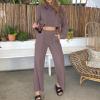 Women's 2 Piece Outfit Sweater Set Long Sleeve Knit Pullover Sweatshirt Wide Leg Pants Jogger Sweatsuit Fall Lounge Set Coffee view 4