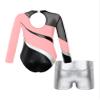 Agoky Girls 2Pcs Sparkle Ballet Dance Outfits Mesh Splice Gymnastic Leotard Unitard Biketard with Booty Shorts Set Tracksuit Pink&Silver B 6 Years view 2