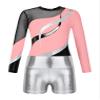 Agoky Girls 2Pcs Sparkle Ballet Dance Outfits Mesh Splice Gymnastic Leotard Unitard Biketard with Booty Shorts Set Tracksuit Pink&Silver B 6 Years view 3