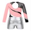 Agoky Girls 2Pcs Sparkle Ballet Dance Outfits Mesh Splice Gymnastic Leotard Unitard Biketard with Booty Shorts Set Tracksuit Pink&Silver B 6 Years view 4