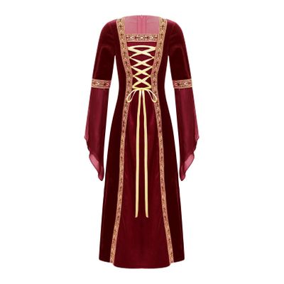 ACSUSS Big Girls Medieval Princess Maxi Dress Renaissance Long Bell Sleeve Vintage Retro Ball Gowns Burgundy A 16 Years