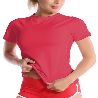 BUBBLELIME 4 Styles Long/Short Sleeve Rashguard for Women UPF 50+ Sun Protection - Basic Short Sleeve_ROSECORAL Medium_BWST002