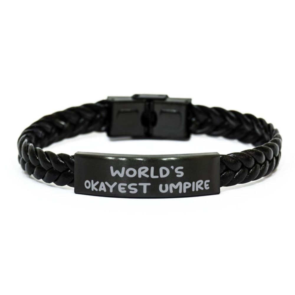 Gag Umpire Gifts, World's, Motivational Birthday Braided Leather Bracelet For Colleagues, Engraved Bracelet From Colleagues, Referee, Gift ideas, Baseball, Softball, Sports