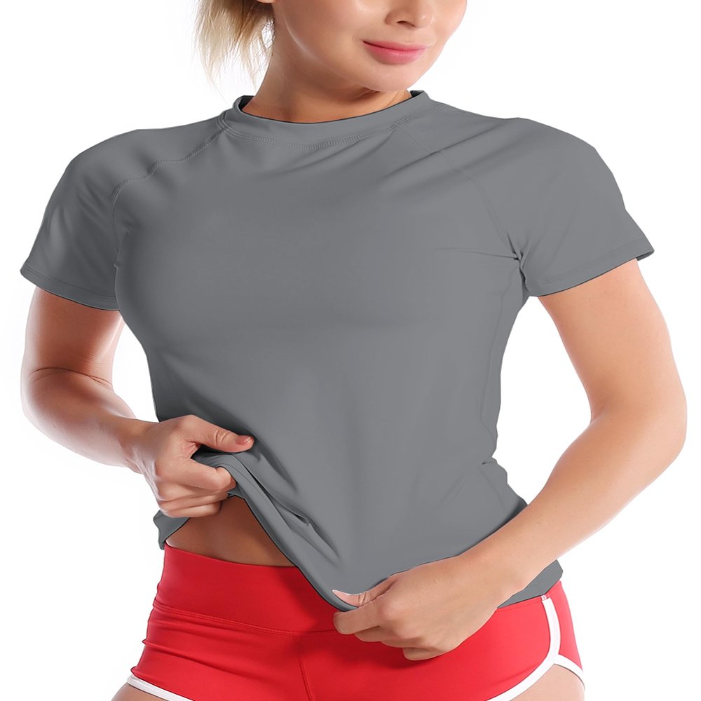 BUBBLELIME 4 Styles Long/Short Sleeve Rashguard for Women UPF 50+ Sun Protection - Basic Short Sleeve_Gray X-Small_BWST002
