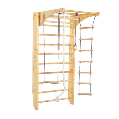 Wooden Sport Swedish Ladder - Wall Stall Bars with Pull Up Bar and Rope attachements - Suitable for Home, School, Gym, Yoga and Pilates Studio (Adjustable Pull Up Bar)